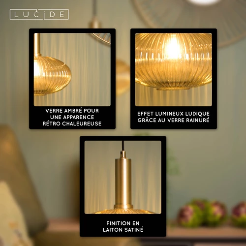 Lucide MALOTO - Suspension - Ø 30 cm - 1xE27 - Ambre - USP